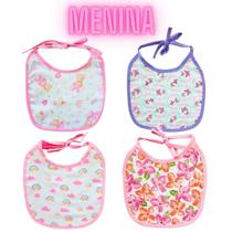 Kit 5 Babadores Estampado Tecido de Fralda Bebê 100% Algodão Menina