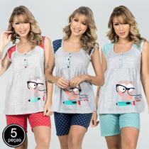 Kit 5 Baby Doll Malha Amamentação Pijama Gestante Curto