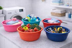 Kit 5 Bacias Plásticas 6,5 Litros Coloridas Multiuso Lavanderia Cozinha Organização Escalda Pés