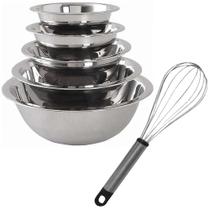 Kit 5 Bacias Tigela Em Inox 17,19, 21,23 e 25cm C/Fouet 24cm Kit 5 Bacias Tigela Em Inox 17,19, 21,23 e 25cm C/Fouet 24cm
