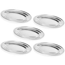 Kit 5 Baixelas de Inox 25cm para Buffet Bar Restaurante Petiscos Saladas Aperitivos Porções