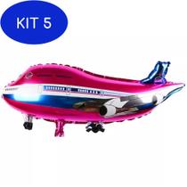 Kit 5 Balão Bexiga Forma De Avião Aeronave 80 Cm - Rosa