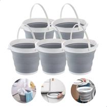 Kit 5 Balde Silicone Dobrável Retrátil Flexível 5 Litros Com Alça
