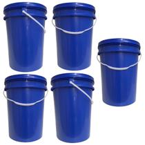 Kit 5 Baldes 22 Litros Azul Atóxico Alimentício c/ Tampa Lacre Hermética e Alça Plástica