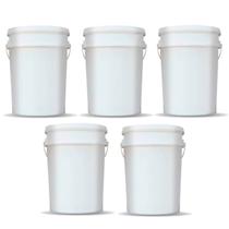 Kit 5 Baldes 24 Litros Branco Atóxico Alimentício c/ Tampa Lacre Hermética e Alça Plástica