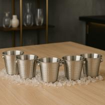 Kit 5 Baldes de Inox Martelado 16x13cm Balde para Gelo e Bebidas Decoração de Bar Restaurante