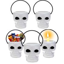 Kit 5 Baldes em Forma de Caveira Branco Halloween dia das Bruxas para Pedir Doces