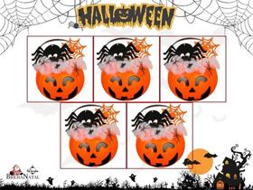 Kit 5 Baldinhos Assustador com 35 Peças de Halloween - Decoração em tons de Laranja e Preto.