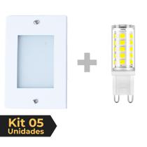 Kit 5 Balizador de Embutir Escada Parede Branco 4x2 Alumínio + Lâmpada Led G9 5w Branco Quente - Iluminar Ambiente