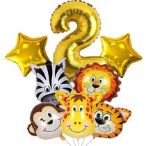 Kit 5 Balões Metalizados Safari de 60 cm + 2 Balões Estrelas Metalizadas 45 cm + 1 Balão Número de 75 Cm