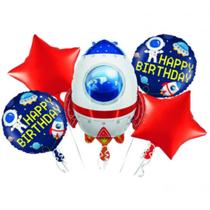 Kit 5 Balões Metalizados Tema Astronauta Foguete Nave Espacial Aniversário Decoração