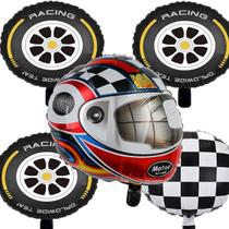 Kit 5 Balões Tema Corrida Capacete Pneus Xadrez Bandeira