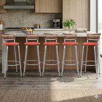 Kit 5 Banco Banqueta Estrutura Prata Bar Bistrô Balcão Cozinha Lanchonete Encosto Junco Cappuccino 70cm Itagold