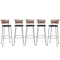 Kit 5 Banco Banqueta Estrutura Prata Bar Bistrô Balcão Cozinha Lanchonete Encosto Junco Cappuccino 70cm Itagold