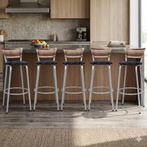 Kit 5 Banco Banqueta Estrutura Prata Bar Bistrô Balcão Cozinha Lanchonete Encosto Junco Cappuccino 70cm Itagold