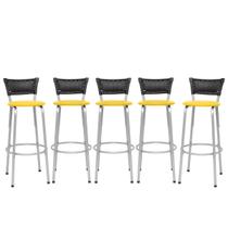 Kit 5 Banco Banqueta Estrutura Prata Bar Bistrô Balcão Cozinha Lanchonete Encosto Junco Preto 70cm Itagold Kit 5 Banco Banqueta Estrutura Prata Bar Bistrô Balcão Cozinha Lanchonete Encosto Junco Preto 70cm Itagold