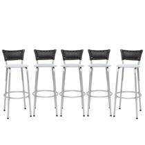 Kit 5 Banco Banqueta Estrutura Prata Bar Bistrô Balcão Cozinha Lanchonete Encosto Junco Preto 70cm Itagold