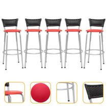 Kit 5 Banco Banqueta Estrutura Prata Bar Bistrô Balcão Cozinha Lanchonete Encosto Junco Preto 70cm Itagold