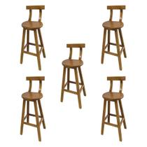 Kit 5 Bancos Altos Bistrô de Madeira com Encosto Girafa Ideal para Bar e Restaurante Natural Kit 5 Bancos Altos Bistrô de Madeira com Encosto Girafa Ideal para Bar e Restaurante Natural