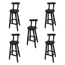 Kit 5 Bancos Altos Bistrô de Madeira com Encosto Girafa Ideal para Bar e Restaurante Preto Kit 5 Bancos Altos Bistrô de Madeira com Encosto Girafa Ideal para Bar e Restaurante Preto