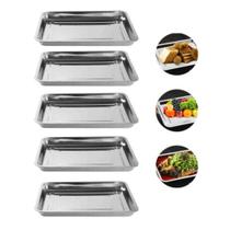 Kit 5 Bandeja Aço Inox Retangular 40x30 Rasa Restaurante