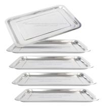 Kit 5 Bandeja Aço Inox Retangular Grande Rasa Restaurante Kit 5 Bandeja Aço Inox Retangular Grande Rasa Restaurante