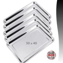 Kit 5 Bandeja Inox Rasa Retangular 50X40 Multi Uso Grande Kit 5 Bandeja Inox Rasa Retangular 50X40 Multi Uso Grande