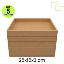 Kit 5 Bandejas Decorativas e Organizadoras em MDF Reta sem Alça 25x15x3