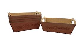 Kit 5 Bandejas MDF com Alças e Frases Gravadas 22x16