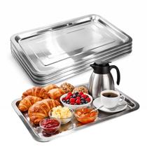 Kit 5 Bandejas Retangulares de Inox 36x27cm Ideal para Servir Acomodar Alimentos E Bebidas - Ke Home
