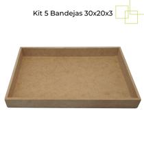 Kit 5 Bandejas Retangulares Lisa com Alça em MDF Servir e Decorar 30x20x3
