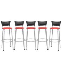 Kit 5 Banqueta Alta 70cm Design Moderno para Bancada Gourmet e Cozinha Elegante Banco Prata
