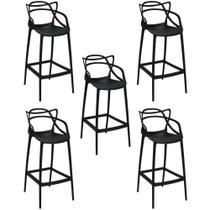 Kit 5 Banqueta Alta Allegra Com Encosto Design Cozinha/bancada - Preto Kit 5 Banqueta Alta Allegra Com Encosto Design Cozinha/bancada - Preto