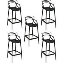 Kit 5 Banqueta Alta Allegra com Encosto Design Cozinha/Bancada - Preto Kit 5 Banqueta Alta Allegra com Encosto Design Cozinha/Bancada - Preto