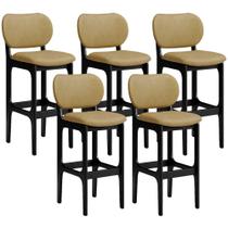 Kit 5 Banquetas Alta Bar Cozinha Sala Jantar Fixa Betta L02 Preto material sintético Casco Fendi - Lyam Decor
