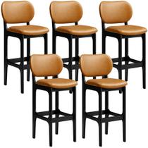 Kit 5 Banquetas Alta Bar Cozinha Sala Jantar Fixa Betta L02 Preto material sintético Whisky - Lyam Decor