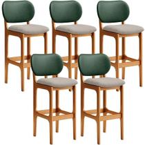 Kit 5 Banquetas Alta Betta Imbuia Facto Verde Linho Bege
