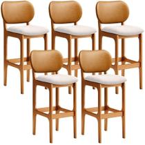 Kit 5 Banquetas Alta Betta Imbuia Whisky Linho Cru Kit 5 Banquetas Alta Betta Imbuia Whisky Linho Cru