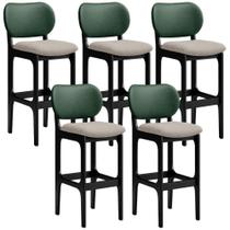 Kit 5 Banquetas Alta Betta Preto Facto Verde Linho Bege Kit 5 Banquetas Alta Betta Preto Facto Verde Linho Bege