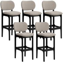 Kit 5 Banquetas Alta Betta Preto Linho Bege Kit 5 Banquetas Alta Betta Preto Linho Bege