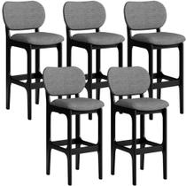 Kit 5 Banquetas Alta Betta Preto Linho Cinza Escuro