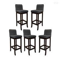 Kit 5 Banquetas Alta com Encosto Matelassê Nice Madeira Maciça Maciça Suede Cinza CCS