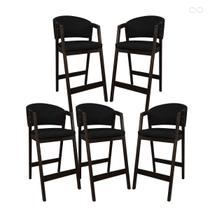 Kit 5 Banquetas Alta com Encosto Ravena Madeira Maciça Maciça Capuccino Sintético Preto CCS