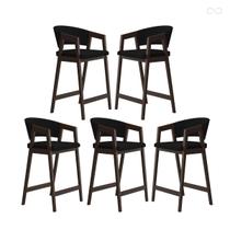 Kit 5 Banquetas Alta com Encosto Ravena Madeira Maciça Maciça Capuccino Suede Preto CCS Kit 5 Banquetas Alta com Encosto Ravena Madeira Maciça Maciça Capuccino Suede Preto CCS