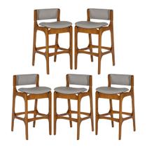 Kit 5 Banquetas Alta Ella em Madeira Estofada Facto Cinza Claro L96 RMI Kit 5 Banquetas Alta Ella em Madeira Estofada Facto Cinza Claro L96 RMI