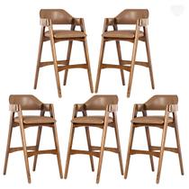 Kit 5 Banquetas Alta em Madeira Lua Estofada material sintético Caramelo L85 RMI