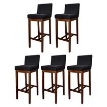 Kit 5 Banquetas Alta Estofada para Bancada de Cozinha Lisboa Madeira Capuccino Suede Preto CCS