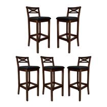 Kit 5 Banquetas Alta Estofada para Bancada Madri Madeira Capuccino Suede Preto CCS