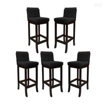 Kit 5 Banquetas Alta para Balcão de Cozinha Nice Madeira Maciça Matelassê Suede Preto CCS Kit 5 Banquetas Alta para Balcão de Cozinha Nice Madeira Maciça Matelassê Suede Preto CCS