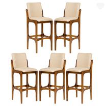 Kit 5 Banquetas Alta para Balcão Lisboa Madeira Imbuia Linho Bege M58 RMI Kit 5 Banquetas Alta para Balcão Lisboa Madeira Imbuia Linho Bege M58 RMI